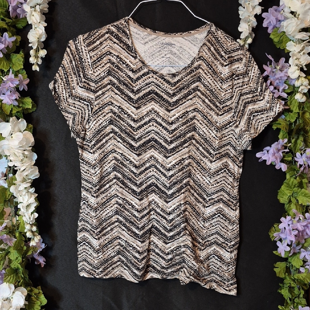 croft & barrow Black and Cream Chevron Short-Sleeve Tee